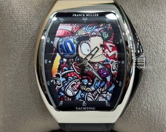 ヴィンテージ フランクミュラー 自動巻きムーブメント シルバーケース ブラックストラップ メンズ腕時計 | 誕生日プレゼント | クリスマスプレゼント | マルチカラーダイヤル