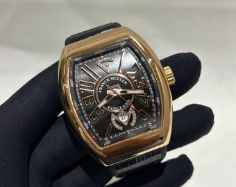 Vintage Franck Muller Vanguard Automatic Rose Gold Watch | Black Dial, Leather Strap, Date Indicator Watch For Men