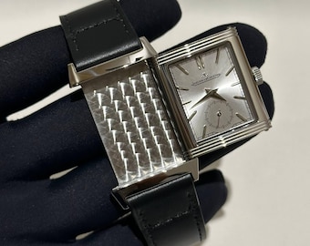 Vintage Jaeger-LeCoultre Quartz Movement Silver Dial Black Leather Strap Men's Wrist watch | Birthday Gift | Christmas gift