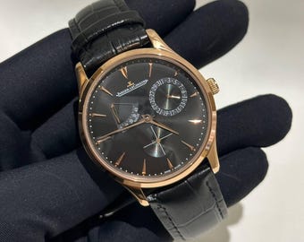 Vintage Jaeger-LeCoultre Automatic Movement Black Dial Black Leather Strap Men's Wrist watch | Birthday Gift | Christmas gift