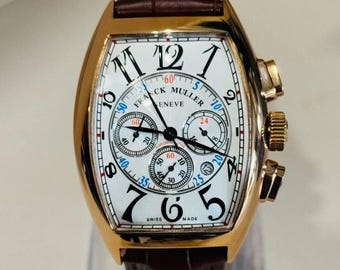 Vintage Franck Muller Chronograph Quartz movement White dial Brown leather strap men's wrist watch | Birthday Gift | Christmas gift |