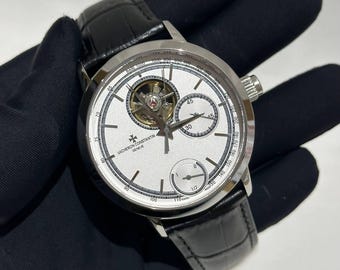 Vintage Vacheron Constantin Automatic Movement White Dial Black Leather Strap Men's Wrist watch | Birthday Gift | Christmas gift