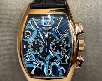 Vintage Franck Muller Chronograph Quartz movement Black dial Black leather strap Men Watch | Birthday Gift | Christmas gift | | Wrist Watch