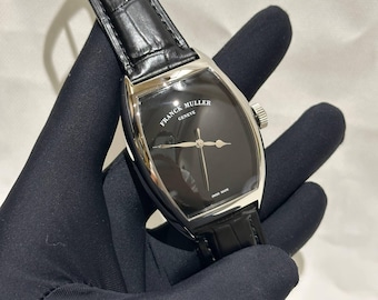 Vintage Franck Muller Automatic Watch | Black Dial, Leather Strap, Stainless Steel Case Men's Wrist Watch