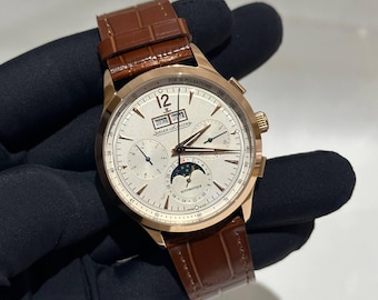 Vintage Jaeger-LeCoultre Automatic Movement White Dial Brown Leather Strap Men's Wrist watch | Birthday Gift | Christmas gift