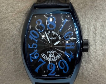 Vintage Franck Muller Automatic movement Crazy Hour Black dial Black leather strap Men Watch | Birthday Gift | Wrist Watch