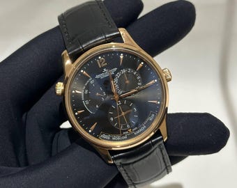 Vintage Jaeger-LeCoultre Automatic Movement Black Dial Black Leather Strap Men's Wrist watch | Birthday Gift | Christmas gift