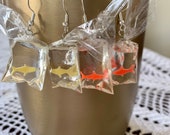 Goldfish in a Bag Earrings - Carnival Goldfish - Kawaii Koi Fish Earrings - Mini Aquarium