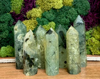 Prehnite Crystal Towers with Epidote & Black Tourmaline Inclusions