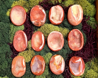 Druzy Carnelian Crystal Palm Stones