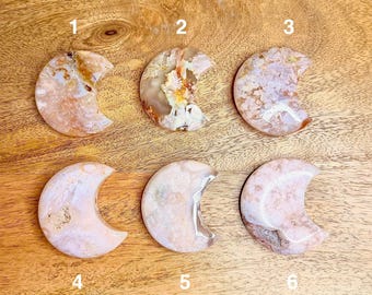 Pink Flower Agate Crystal Moons