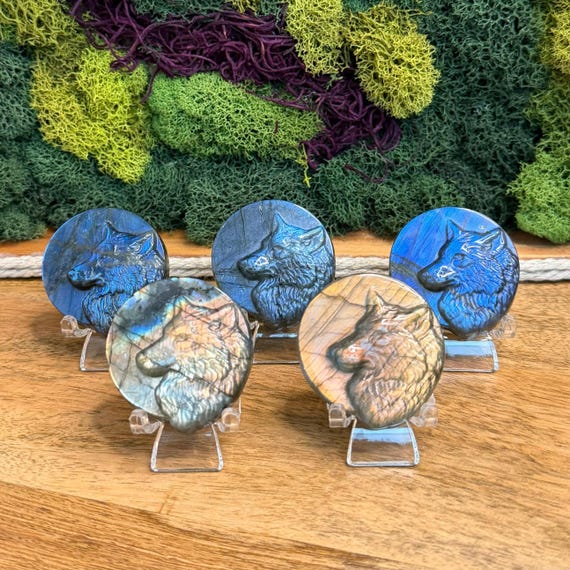 Labradorite Crystal Wolf Carvings