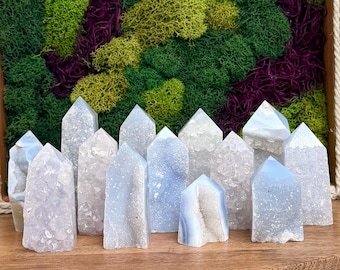 Blue Lace Agate Druzy Crystal Towers