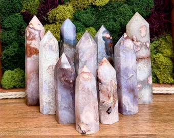Flower Agate Crystal Towers - Pink/Blue/Purple