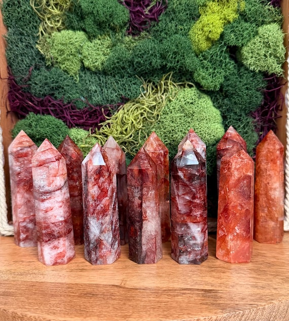 Fire Quartz Crystal Towers – Natural Hematite Included