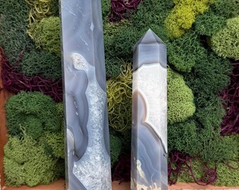 Blue Agate with Quartz Towers - Dusty Blue/Grey Color