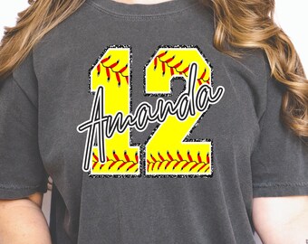 Custom Softball Number Shirt, Comfort Colors Softball Tee, Personalized Softball Player Shirt, Softball Fan Gift, Sports Mom tee, Game Day