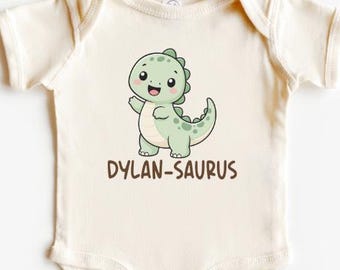 Custom Dino Baby Bodysuit, Personalized Dinosaur Baby Bodysuit, Baby Shower Gift, Funny Dino Baby Bodysuit, Baby Announcement Bodysuit