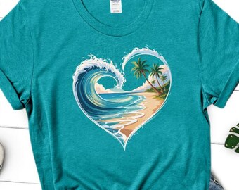 Heart Shaped Ocean Beach Shirt: Palm Tree Vacation Tee