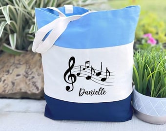 Personalized Music Tote Bag, Custom Canvas Bag, Piano Teacher Gift