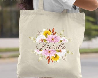 Personalized Floral Tote Bag, Custom Birthday Gift Bags, Customized Wildflower Tote, Bridal Gift Tote Bag, Aesthetic Tote Bag, Flowers Totes