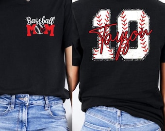 Baseball Mom T-Shirt,Custom Baseball Mom Shirt,Personalized Baseball Gift for Mom,Baseball Mom Gift,Senior Baseball Mama Tee,Baseball Custom