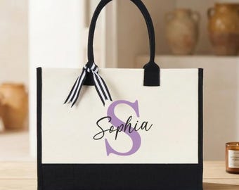 Personalized Initial Canvas Tote Bag - Bridesmaid Gift, Custom Name
