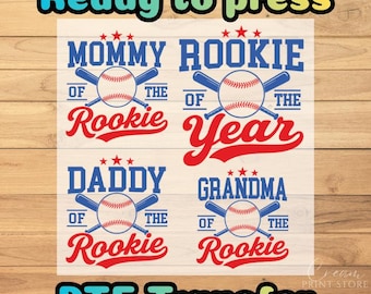 Rookie of the Year Baseball Family Bundle DTF Transfer, Baseball First Birthday Party Ready to Press