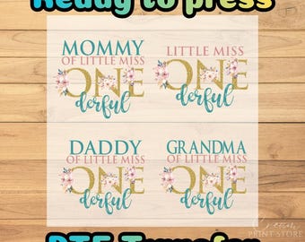 Little Miss Onederful Birthday Family Bundle DTF Transfer, Floral Girl Ready to Press