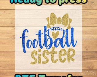 Football Sister DTF Transfer: Faux Glitter Game Day Bow Support Squad Heat Press