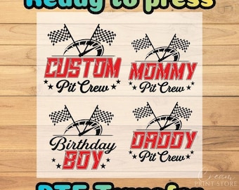 Family Pit Crew DTF Transfer: Custom Racing Birthday Boy Mommy Daddy Matching Shirts
