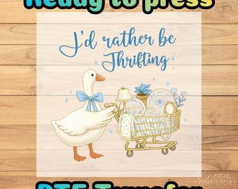 Thrifting Goose DTF Transfer: Funny Goose Thrift Cart Vintage Art