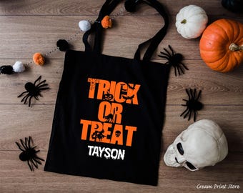 Custom Trick or Treat Tote Bag, Personalized Halloween Kids Candy Bag