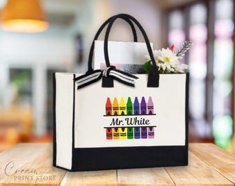 Personalized Teacher Tote Bag, Cotton Canvas Gift