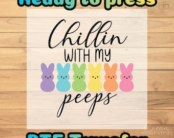 Chillin With My Peeps DTF Transfer: Rainbow Easter Bunny Art - Ready to press