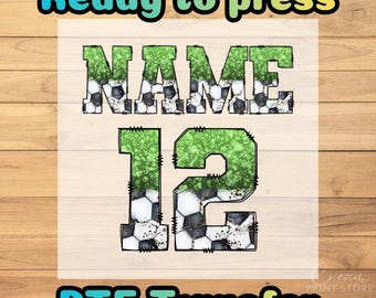 Custom Soccer Name & Number DTF Transfer: Personalized Iron On, Ready to press