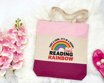 Rainbow Library Tote Bag, Book Lover Gift, Bookish Canvas Tote, Reading Rainbow, Librarian Gift, Gift For Her