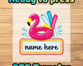 Personalized Flamingo Pool Patch DTF Transfer, Summer Time Custom Name Ready to Press