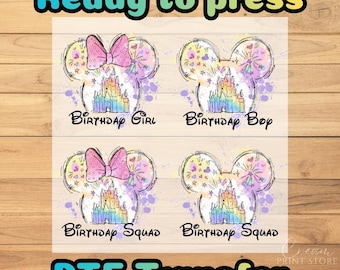 Disney Birthday Squad Ready To Press, Disney Birthday Matching DTF Transfer, Disney Family Name 2026 DTF Print, Birthday Girl And Boy Print