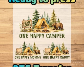 One Happy Camper Birthday Family Bundle DTF Transfer, Camping Party Ready to Press