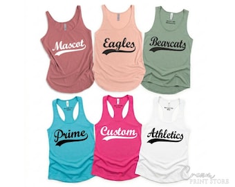 Custom Mascot Racerback, Personalized Team Tank Top, Favorite Team Vneck Shirt, School Spirit Racerback, Football Team Shirt, Baseball Shirt