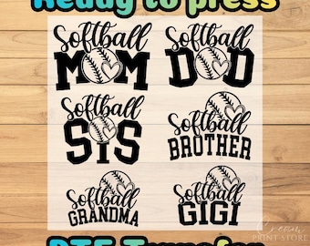 Softball Family DTF Transfer: Softball Mom, Softball Dad, Softball Sis, Softball Brother - Ready to press
