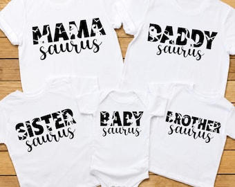 Custom Dinosaur Birthday Family Shirts, Matching Saurus Family Birthday T-Shirts, Personalized Dinosaur Party Tee