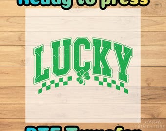 Lucky Varsity DTF Transfer: Shamrock St Patricks Day Retro Green Print