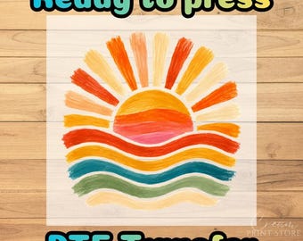 Retro Ocean Sun Vintage Summer DTF Transfer, Boho Beach Sunset Ready to Press