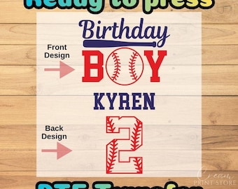 Baseball Birthday Boy DTF Transfer: Custom Name Number Personalized Sports Heat Press