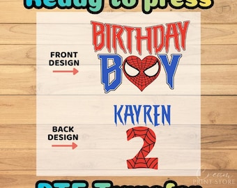 Spider Birthday DTF Transfer: Custom Name Number Personalized Super Hero Heat Press
