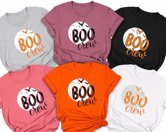 Boo Crew Halloween Shirt, Full Moon and Bats Graphic Tee