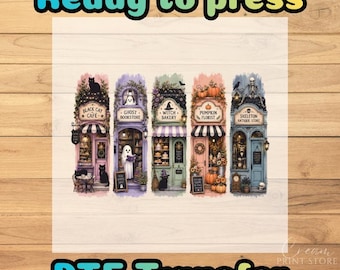 Spooky Halloween Shop DTF Transfer, Ready to Press DTF, Ghost Bookstore Shirt Transfer, Witch Bakery Heat Transfer, Halloween Village DTF