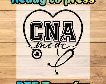 CNA Mode DTF Transfer: Stethoscope Heart Certified Nursing Assistant Gift